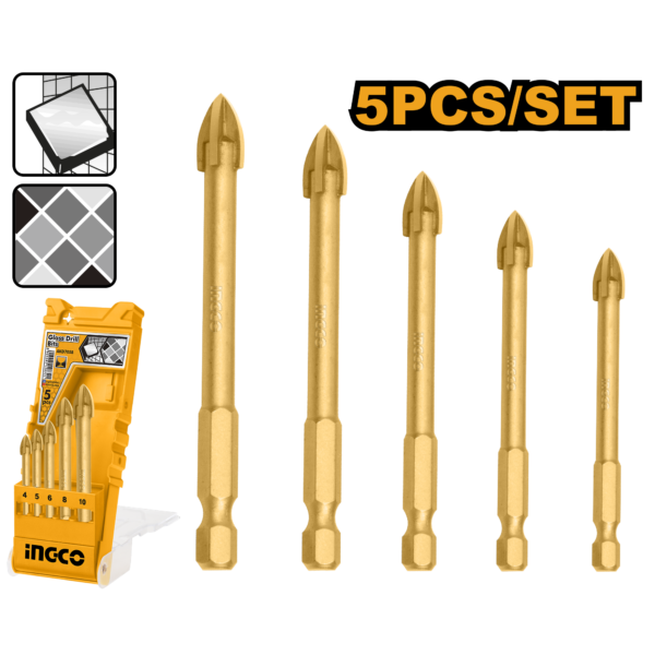 Ingco 5 Pcs glass drill bits