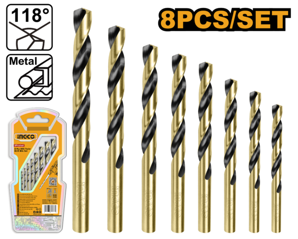 Ingco 8 Pcs HSS twist drill bits set