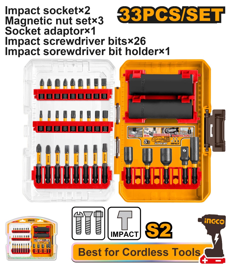 33 Pcs impact screwdriver bits and sockets set