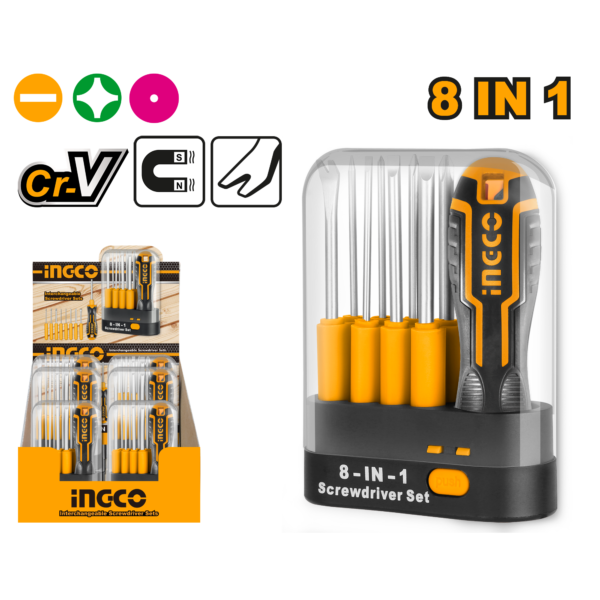 Ingco 9 Pcs interchangeable screwdriver set