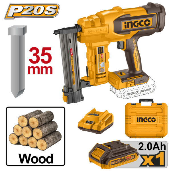 Ingco Cordless brad nailer 20V 35mm + Battery