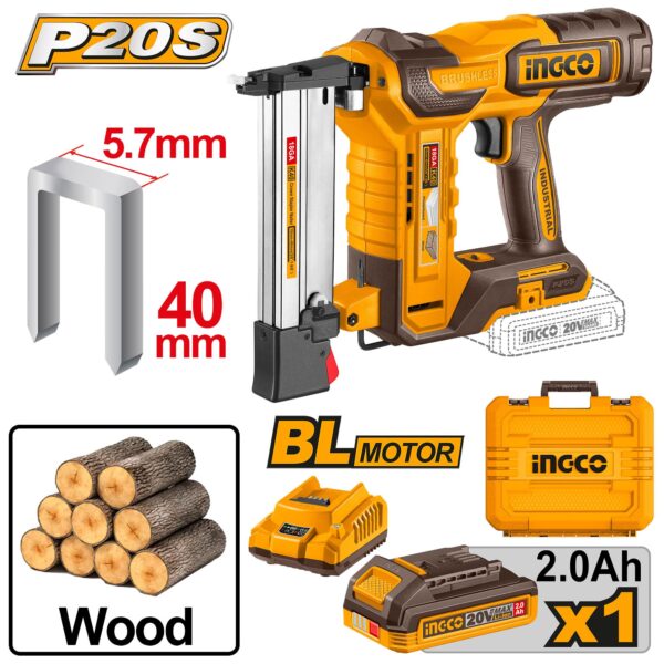 Cordless crown stapler nailer