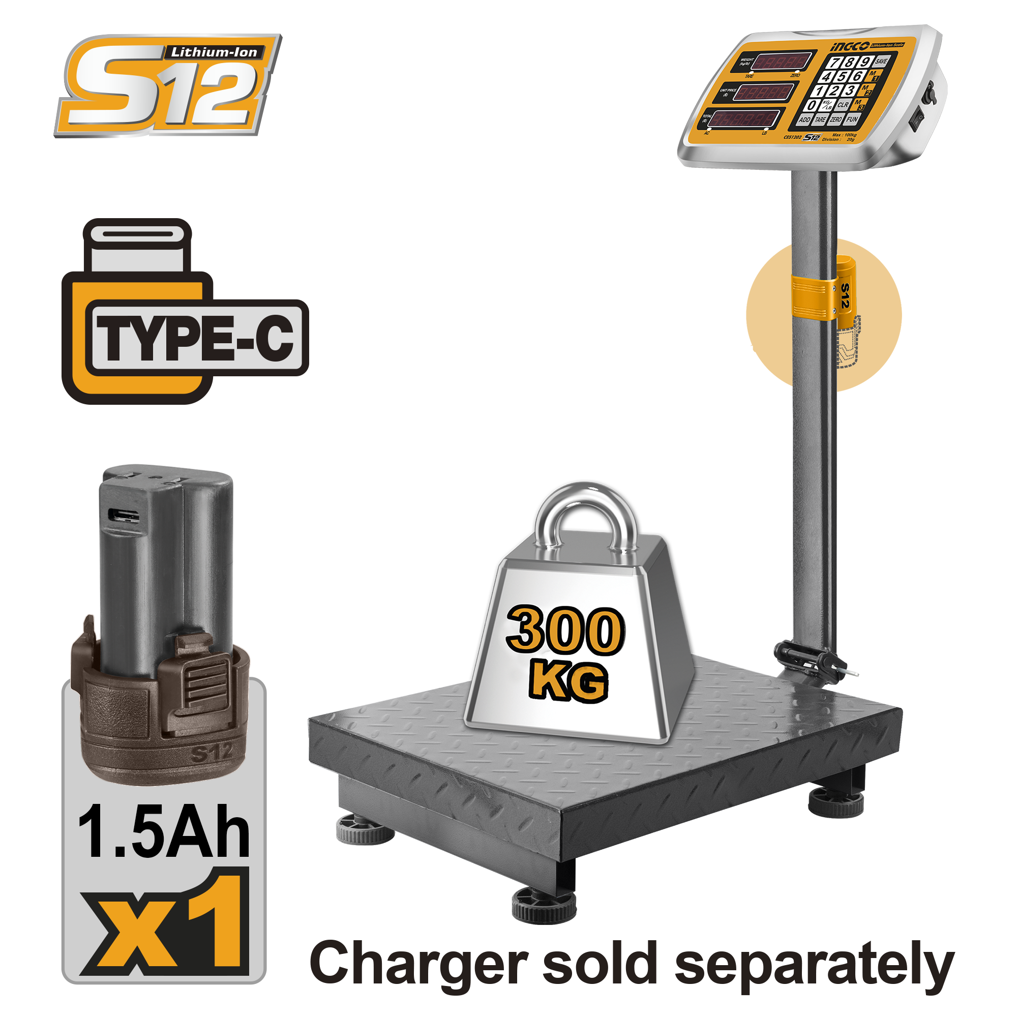 Lithium-Ion scale USB-C 12V 300Kg