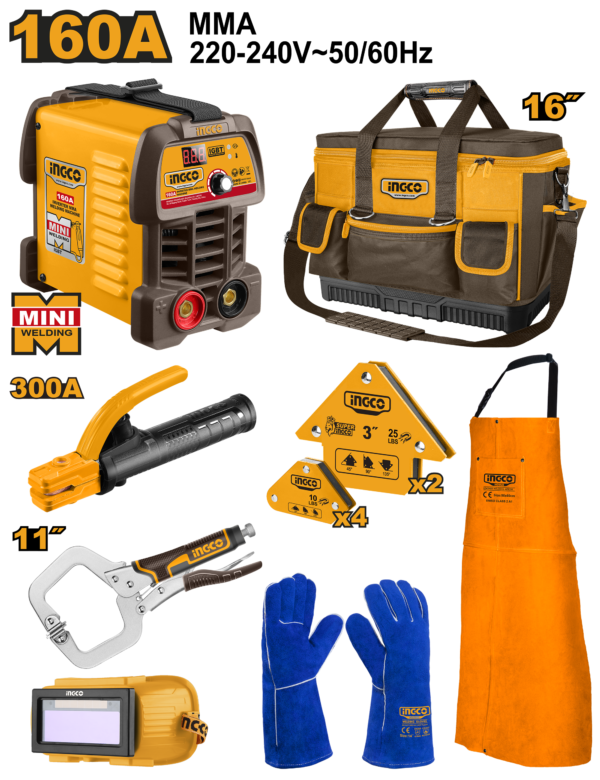 Ingco 8 Pcs welding machine 160A @ 30% tools set – P1C1