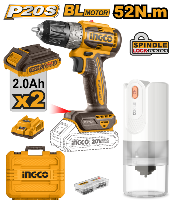 Ingco Cordless drill 20V + 2 battery + FREE coffee grinder 4V