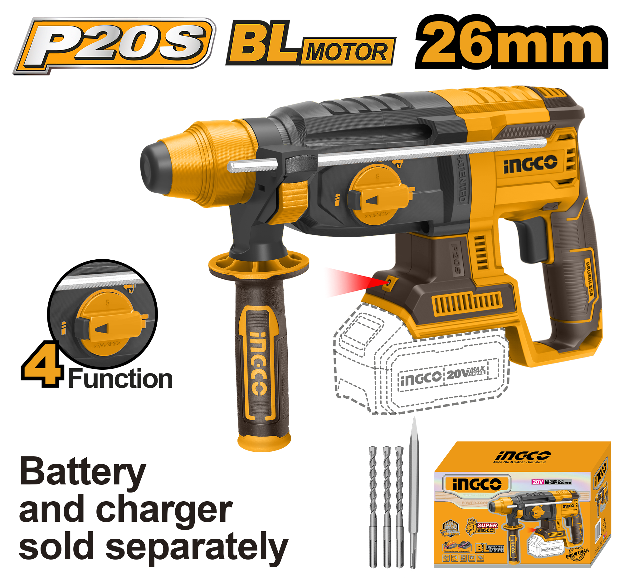 Cordless Rotary Hammer 20V – 26mm – C4