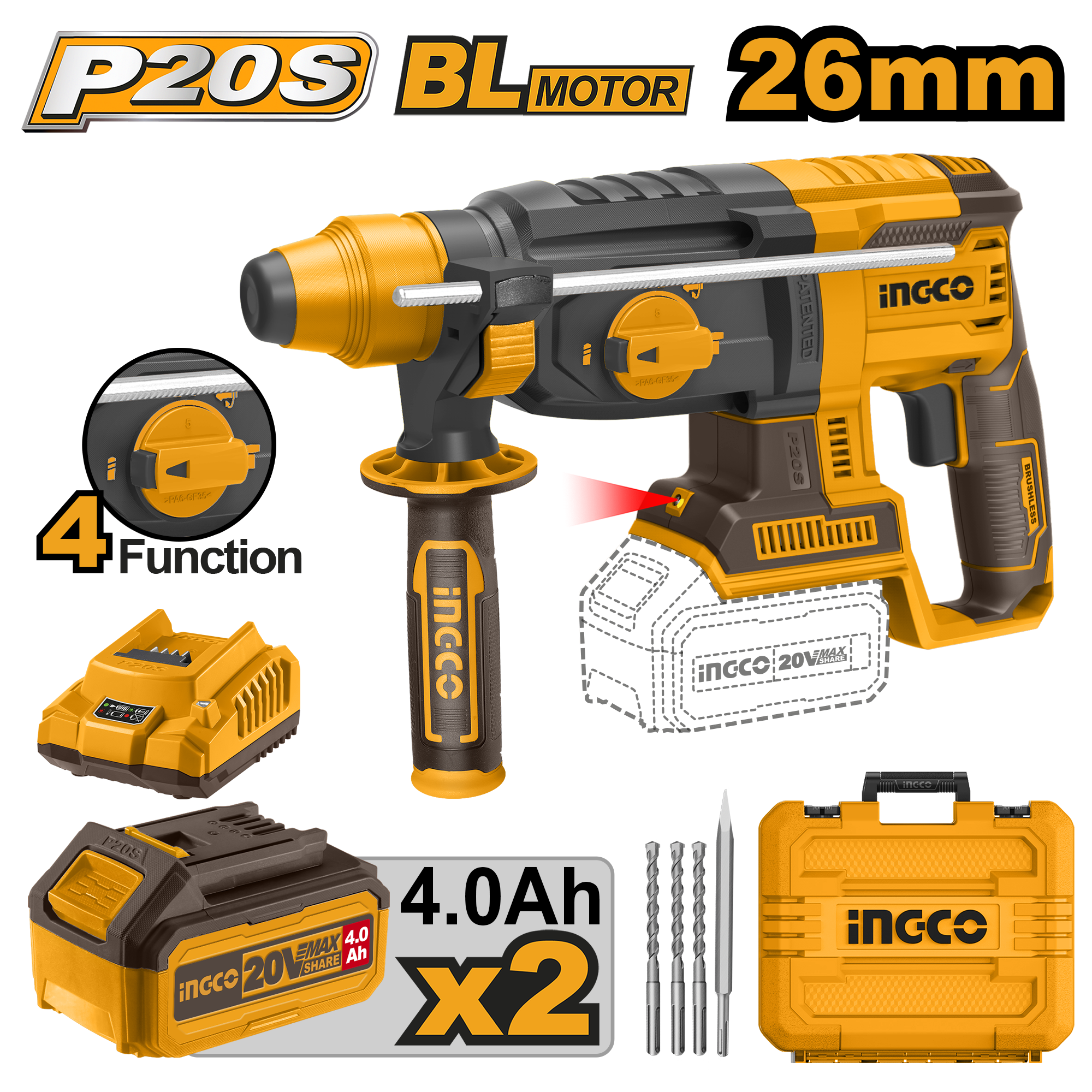 Cordless Rotary Hammer Set 20V – 26mm – C4