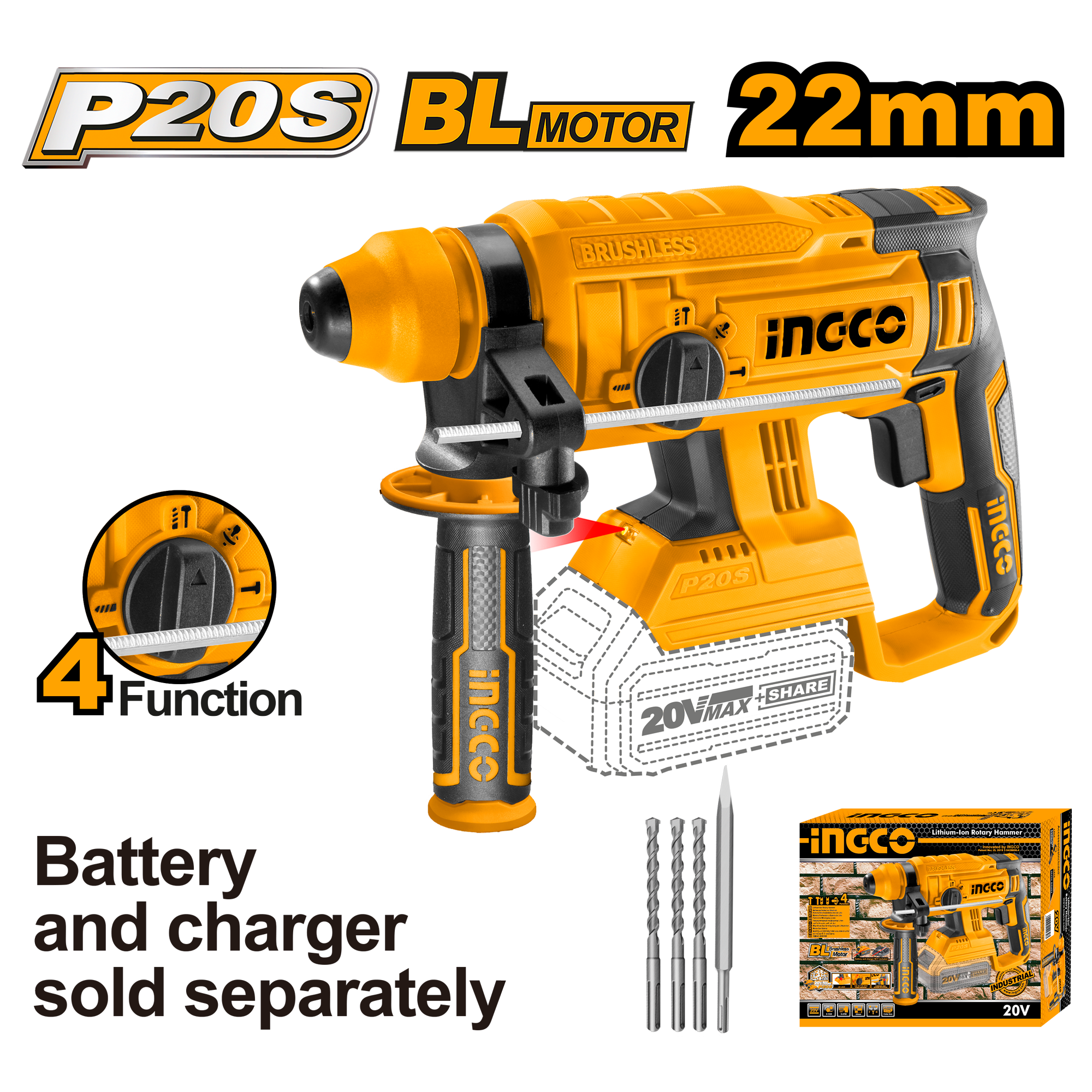 Cordless Rotary Hammer 20V – 22mm – C4
