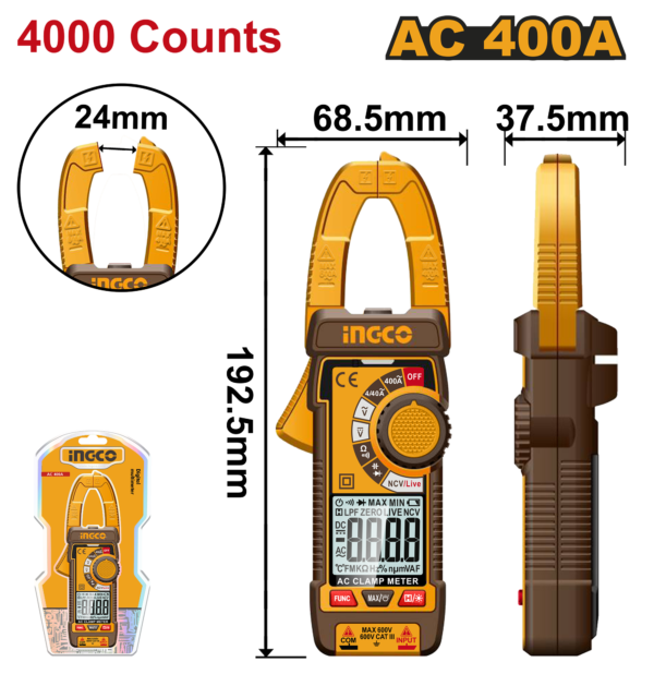 Ingco Digital AC clamp meter 400A 4000 Counts