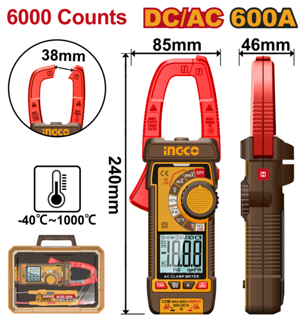 Ingco DC/AC clamp meter 600A 6000 Counts