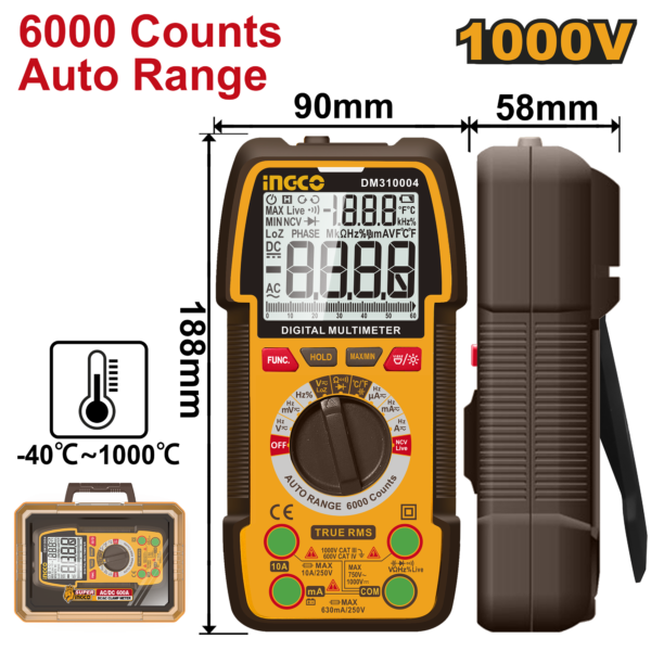 Ingco Digital multimeter 1000V 6000 Counts