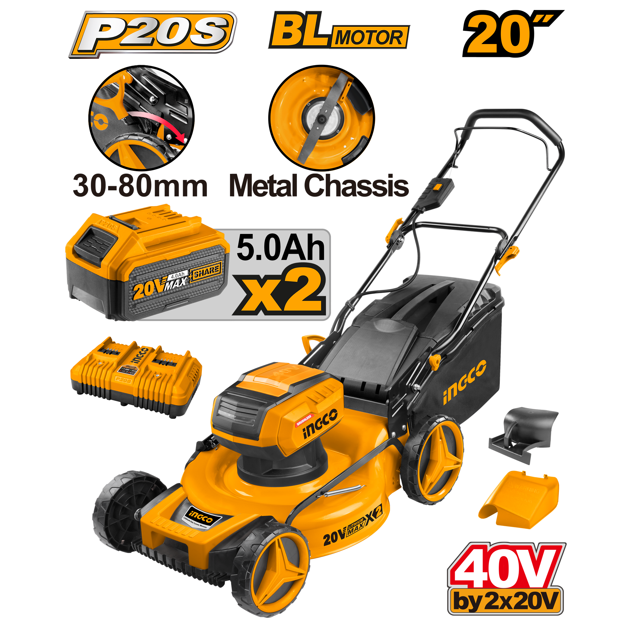 Lithium-Ion lawn mower 40V with 2 batteries – C1