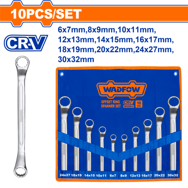 Wadfow 10 Pcs Offset ring spanner set