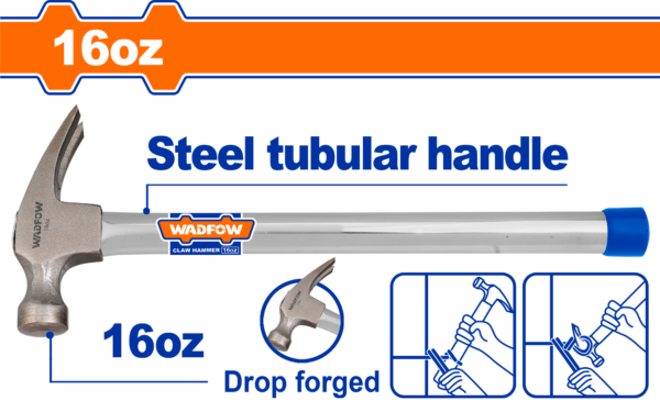 Wadfow Claw hammer 16oz with Steel tubular handle