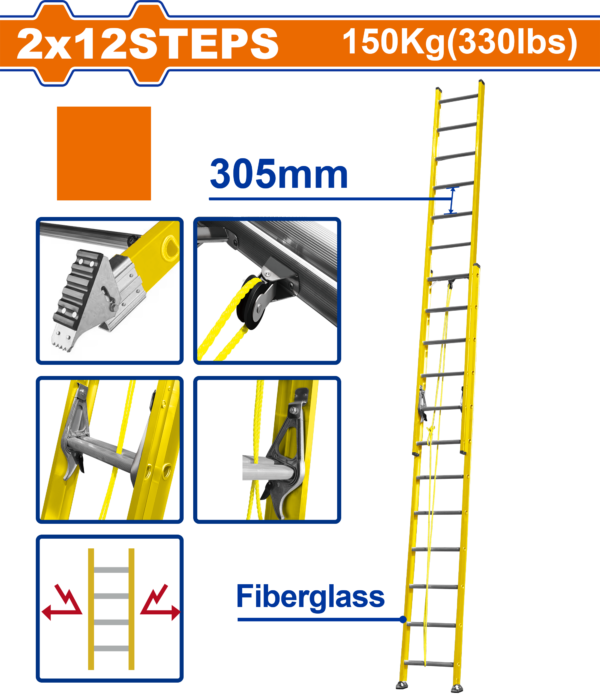 Wadfow Extension fiberglass ladder 2×12 step