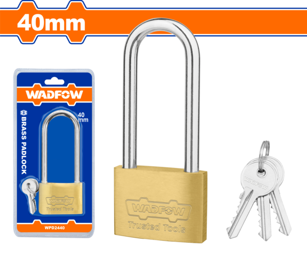 Wadfow Long shackle brass padlock